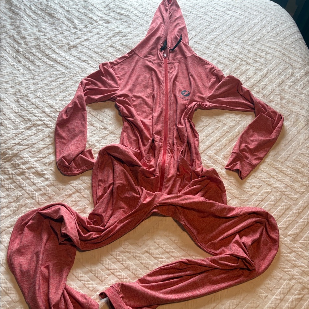 Oiselle Heather Red Hooded Zip Jumpsuit